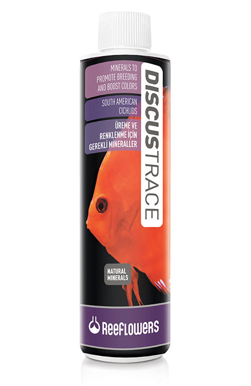 Bottle of REEFLOWERS Discus Trace 500 ml, integratore di oligoelementi e vitamine